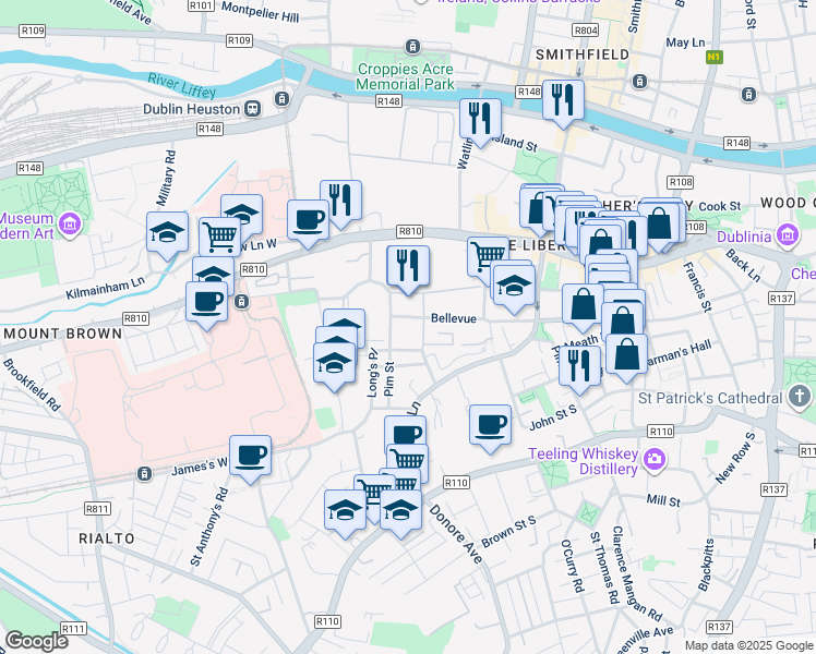 map of restaurants, bars, coffee shops, grocery stores, and more near in 
