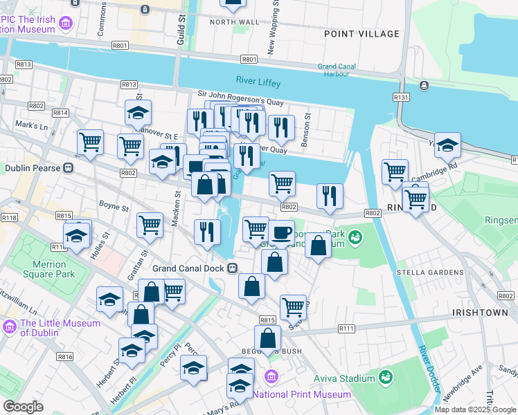 map of restaurants, bars, coffee shops, grocery stores, and more near in 