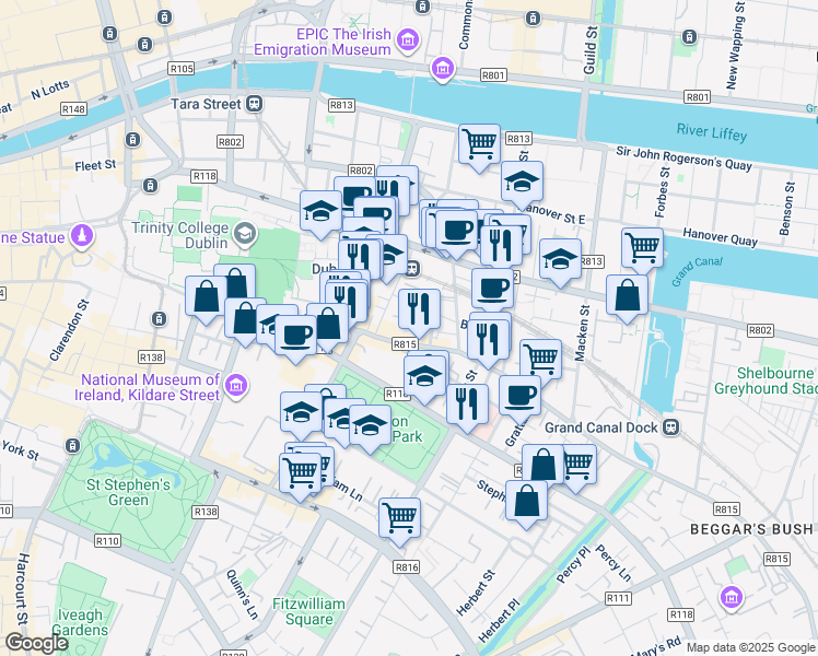 map of restaurants, bars, coffee shops, grocery stores, and more near in 