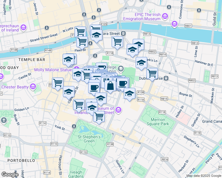 map of restaurants, bars, coffee shops, grocery stores, and more near in 