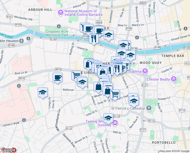 map of restaurants, bars, coffee shops, grocery stores, and more near in 