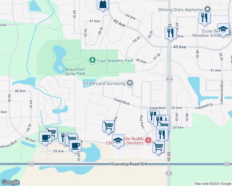 map of restaurants, bars, coffee shops, grocery stores, and more near 5605 Pierre Court in Beaumont