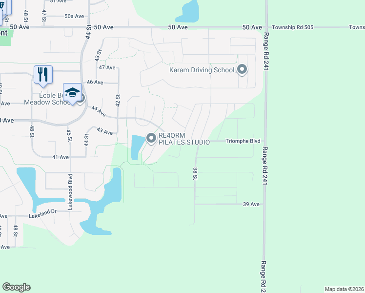 map of restaurants, bars, coffee shops, grocery stores, and more near Triomphe Boulevard in Beaumont