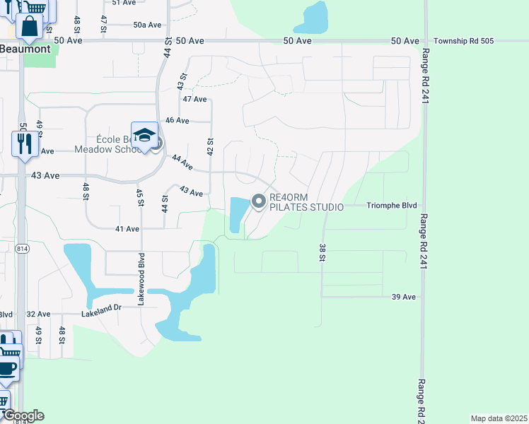 map of restaurants, bars, coffee shops, grocery stores, and more near Triomphe Point in Beaumont