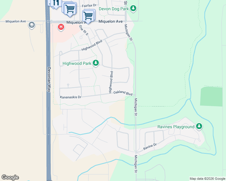 map of restaurants, bars, coffee shops, grocery stores, and more near 874 Highwood Boulevard in Devon