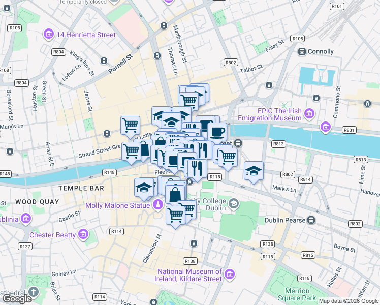 map of restaurants, bars, coffee shops, grocery stores, and more near in 
