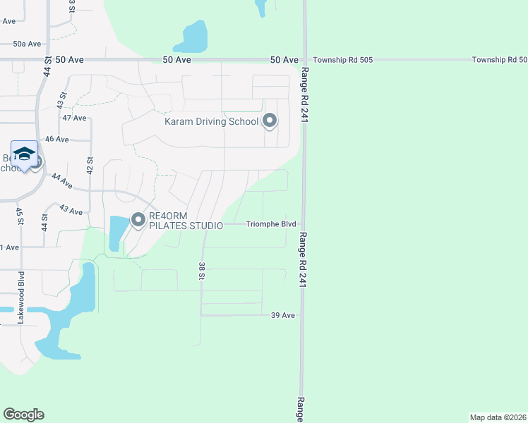 map of restaurants, bars, coffee shops, grocery stores, and more near 3605 45 Avenue in Beaumont