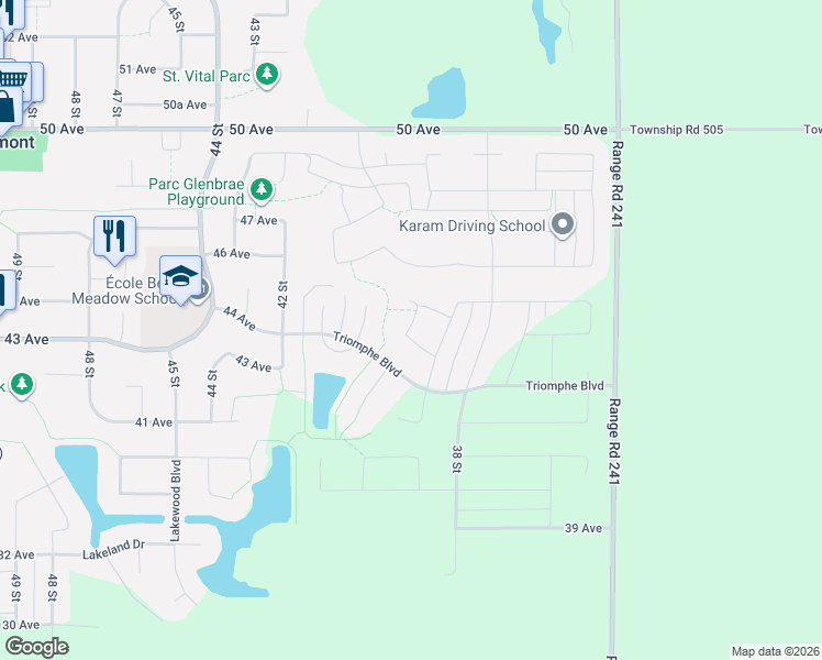 map of restaurants, bars, coffee shops, grocery stores, and more near 4403 39 Street in Beaumont