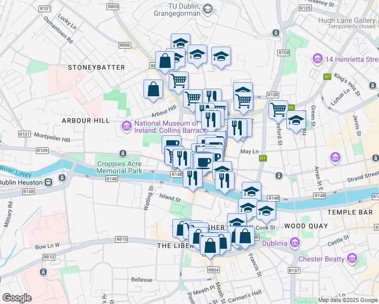 map of restaurants, bars, coffee shops, grocery stores, and more near in 