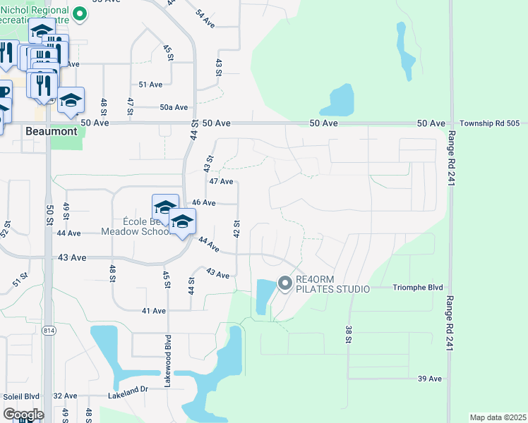 map of restaurants, bars, coffee shops, grocery stores, and more near 4411 Triomphe Gate in Beaumont