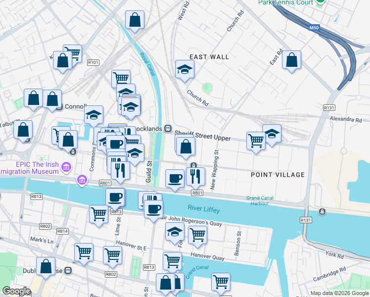 map of restaurants, bars, coffee shops, grocery stores, and more near in 
