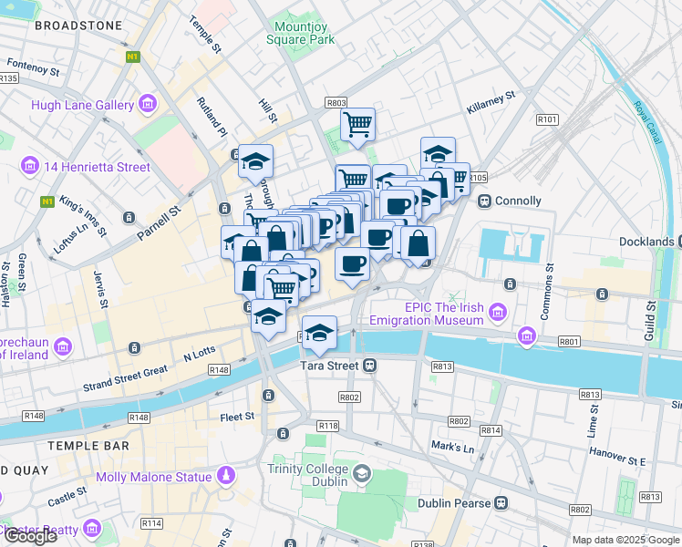 map of restaurants, bars, coffee shops, grocery stores, and more near in 