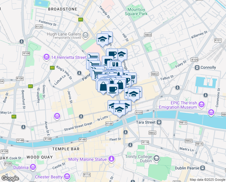 map of restaurants, bars, coffee shops, grocery stores, and more near in 