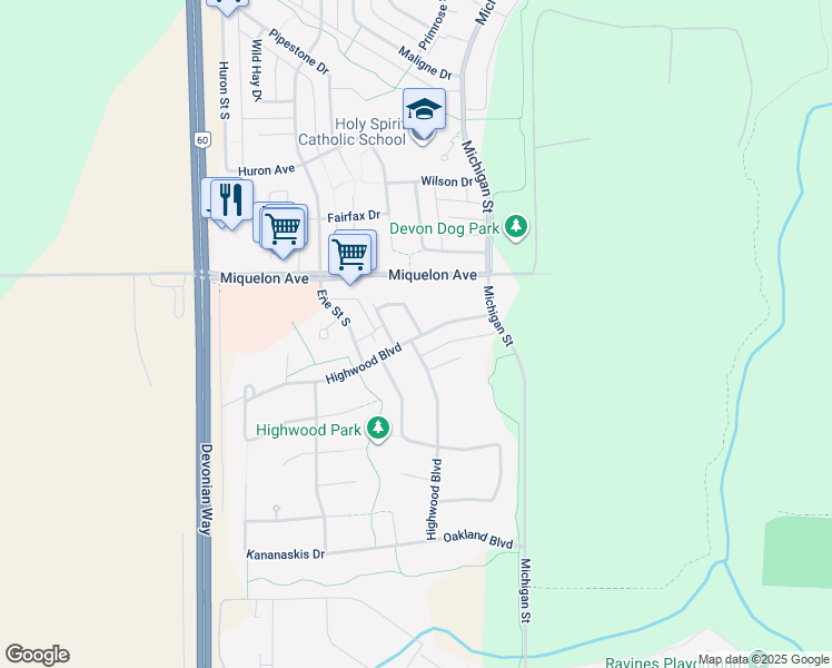 map of restaurants, bars, coffee shops, grocery stores, and more near 1502 Oakland Close in Devon
