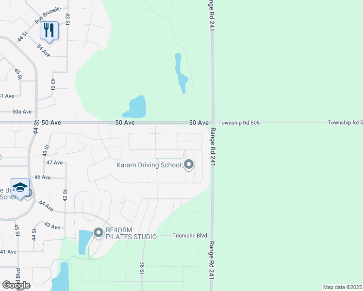 map of restaurants, bars, coffee shops, grocery stores, and more near 3608 47 Avenue in Beaumont