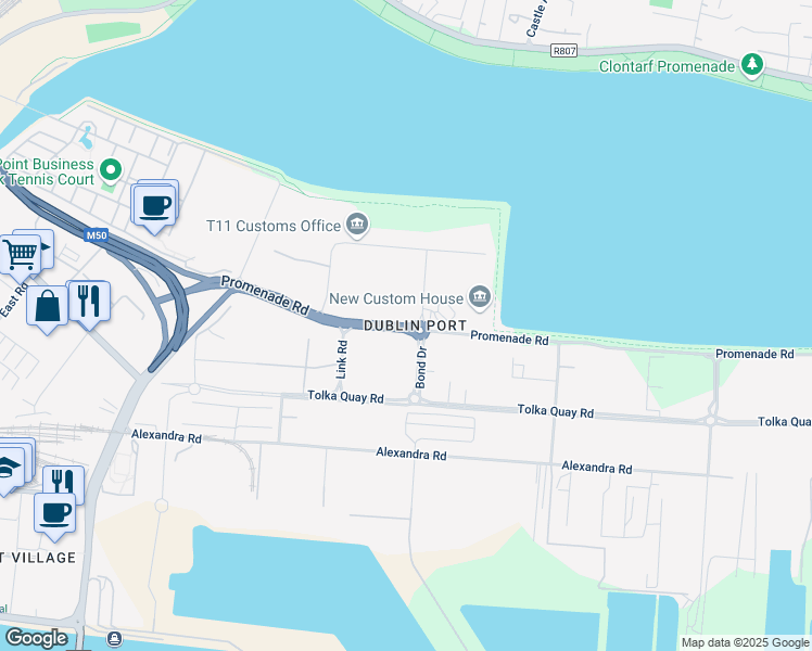map of restaurants, bars, coffee shops, grocery stores, and more near Promenade Road in Dublin