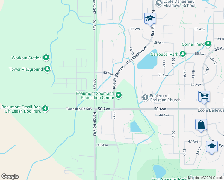 map of restaurants, bars, coffee shops, grocery stores, and more near 5104 Rue Eaglemont in Beaumont