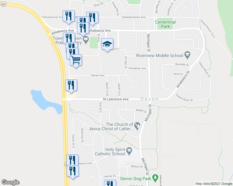 map of restaurants, bars, coffee shops, grocery stores, and more near in Devon
