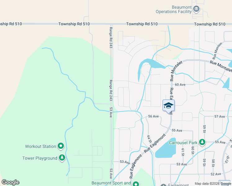 map of restaurants, bars, coffee shops, grocery stores, and more near 5816 66 Street in Beaumont