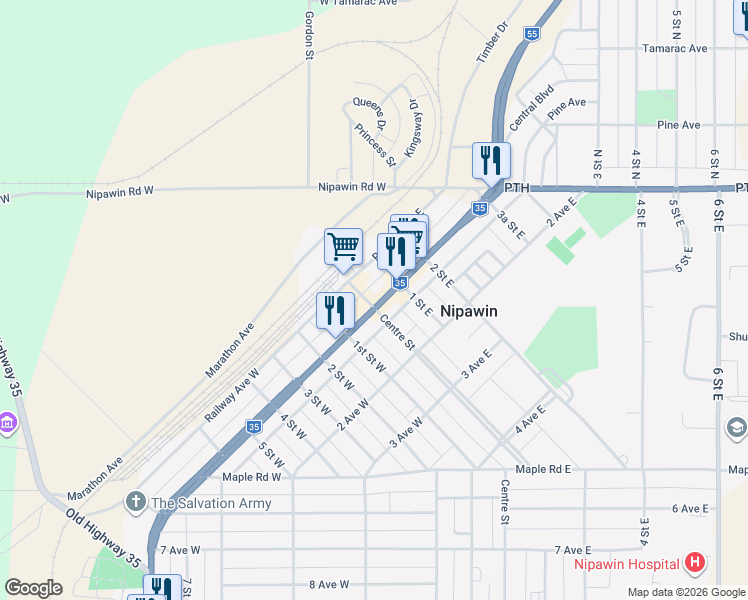 map of restaurants, bars, coffee shops, grocery stores, and more near 100 Railway Avenue West in Nipawin