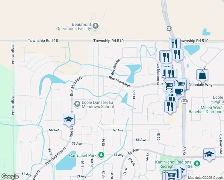 map of restaurants, bars, coffee shops, grocery stores, and more near 11 Baie Madelene in Beaumont