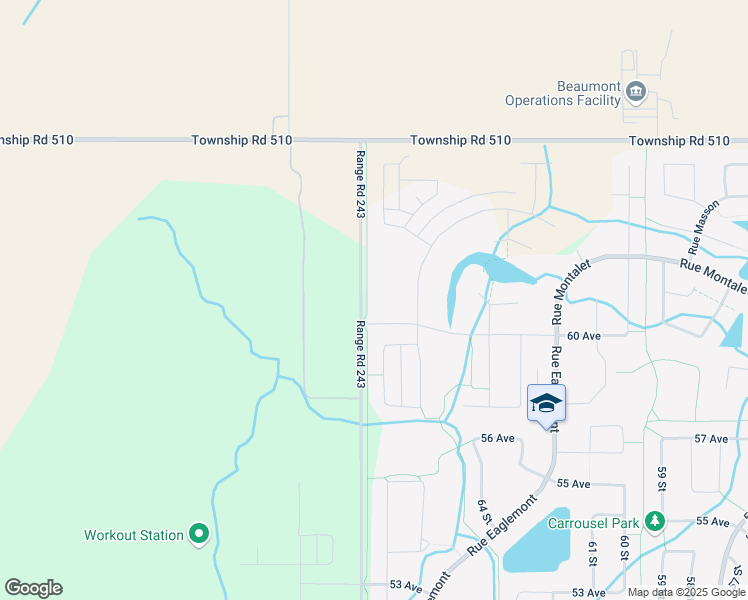 map of restaurants, bars, coffee shops, grocery stores, and more near 6504 60 Avenue in Beaumont