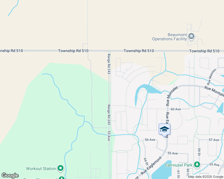 map of restaurants, bars, coffee shops, grocery stores, and more near 6112 65 Street in Beaumont