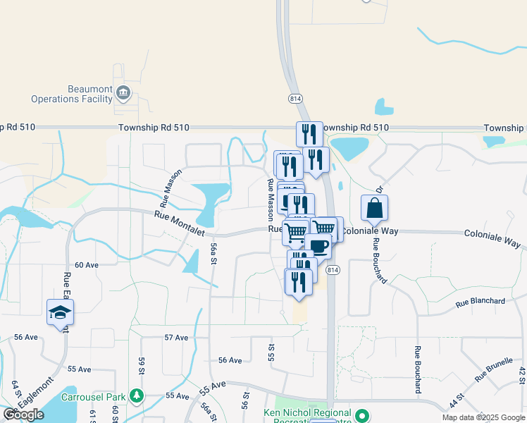 map of restaurants, bars, coffee shops, grocery stores, and more near 31 Pointe Masson in Beaumont
