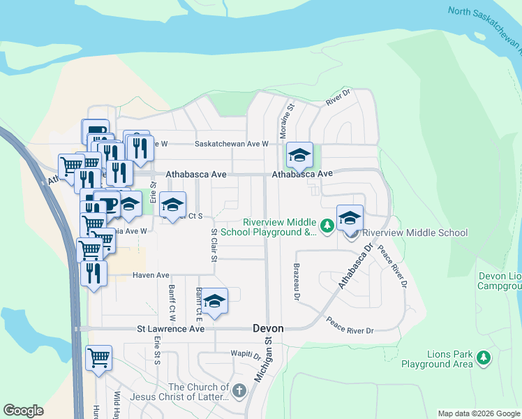 map of restaurants, bars, coffee shops, grocery stores, and more near 14 Columbia Avenue East in Devon