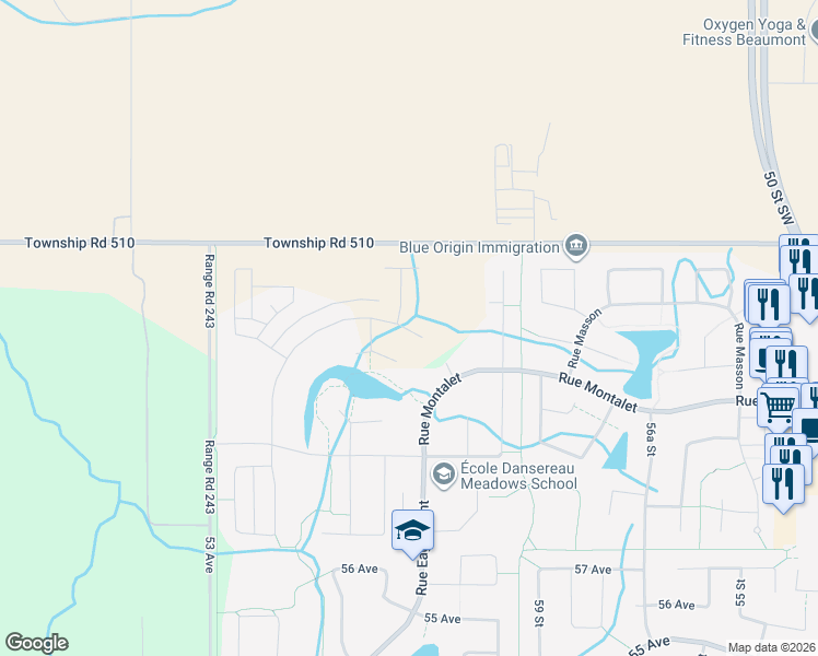 map of restaurants, bars, coffee shops, grocery stores, and more near Township Road 510 in Rolly View
