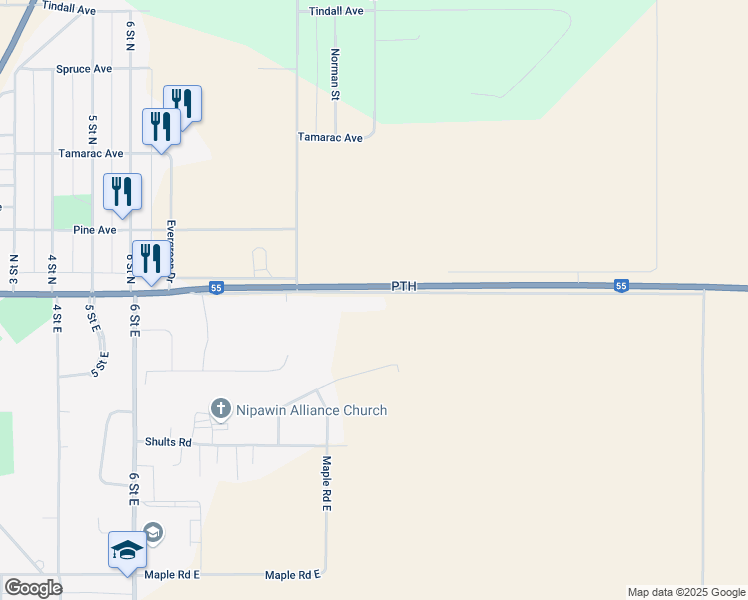 map of restaurants, bars, coffee shops, grocery stores, and more near 1108 Nipawin Road East in Nipawin