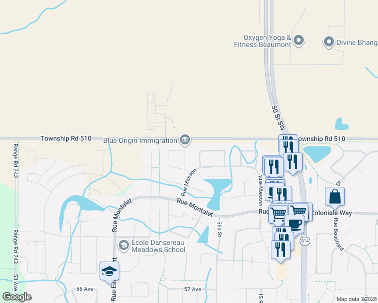 map of restaurants, bars, coffee shops, grocery stores, and more near 100 Rue Monique in Beaumont