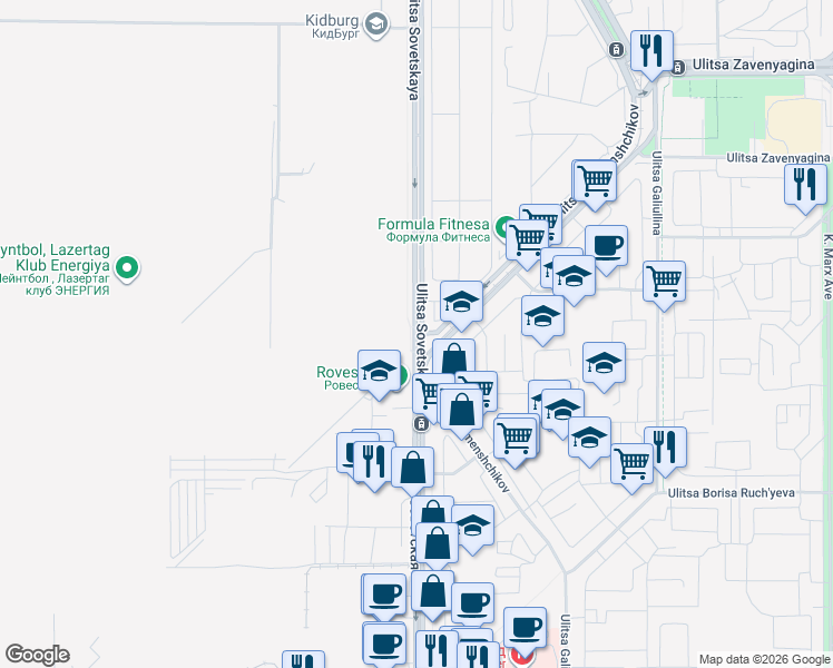 map of restaurants, bars, coffee shops, grocery stores, and more near in Magnitogorsk