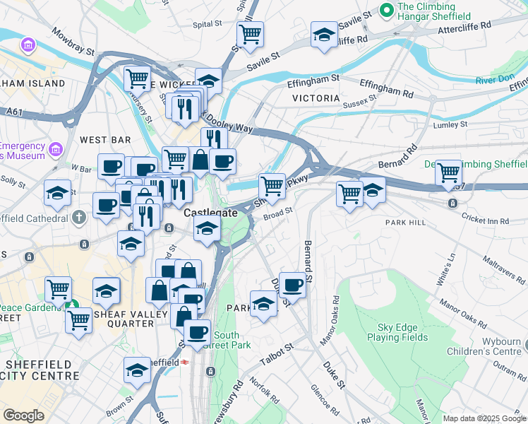 map of restaurants, bars, coffee shops, grocery stores, and more near 1 Blast Lane in South Yorkshire