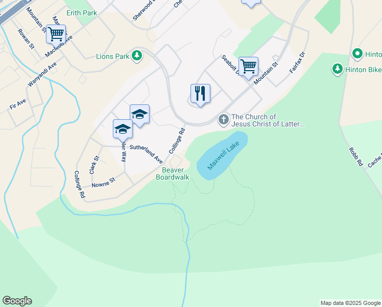 map of restaurants, bars, coffee shops, grocery stores, and more near 422 Collinge Road in Hinton