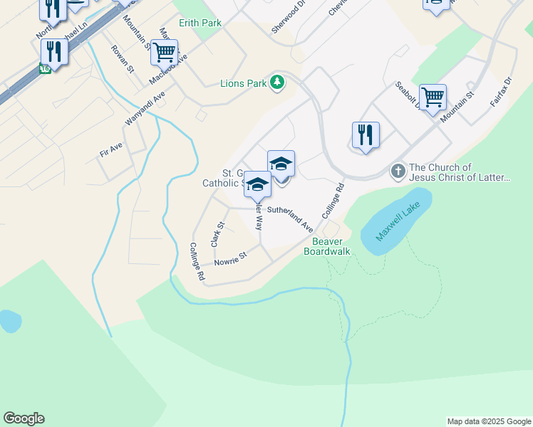map of restaurants, bars, coffee shops, grocery stores, and more near 164 Rispler Way in Hinton