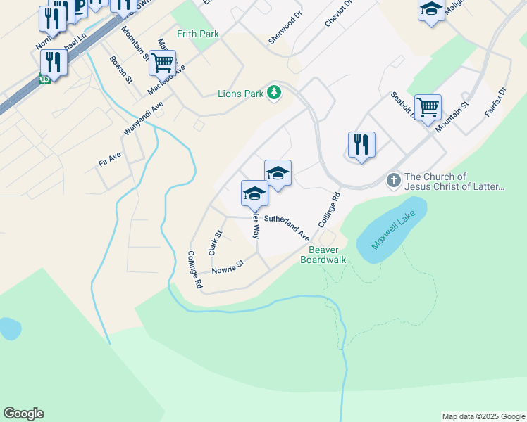 map of restaurants, bars, coffee shops, grocery stores, and more near 164 Rispler Way in Hinton