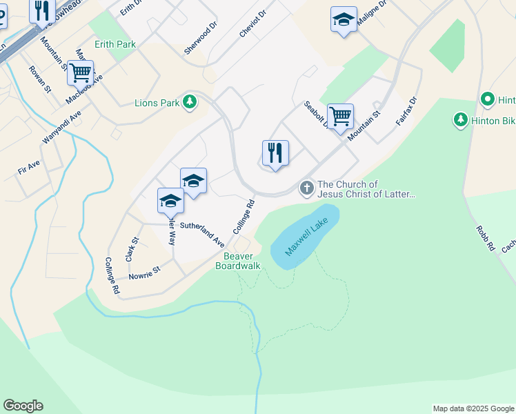 map of restaurants, bars, coffee shops, grocery stores, and more near 422 Collinge Road in Hinton