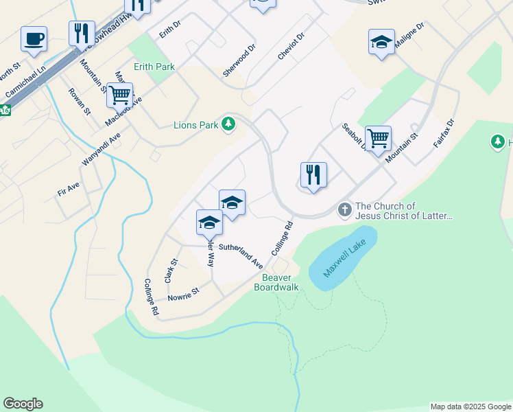map of restaurants, bars, coffee shops, grocery stores, and more near 457 Collinge Road in Hinton
