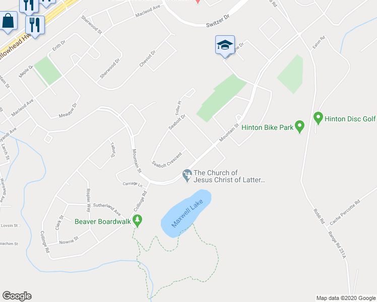map of restaurants, bars, coffee shops, grocery stores, and more near 209 Seabolt Drive in Hinton
