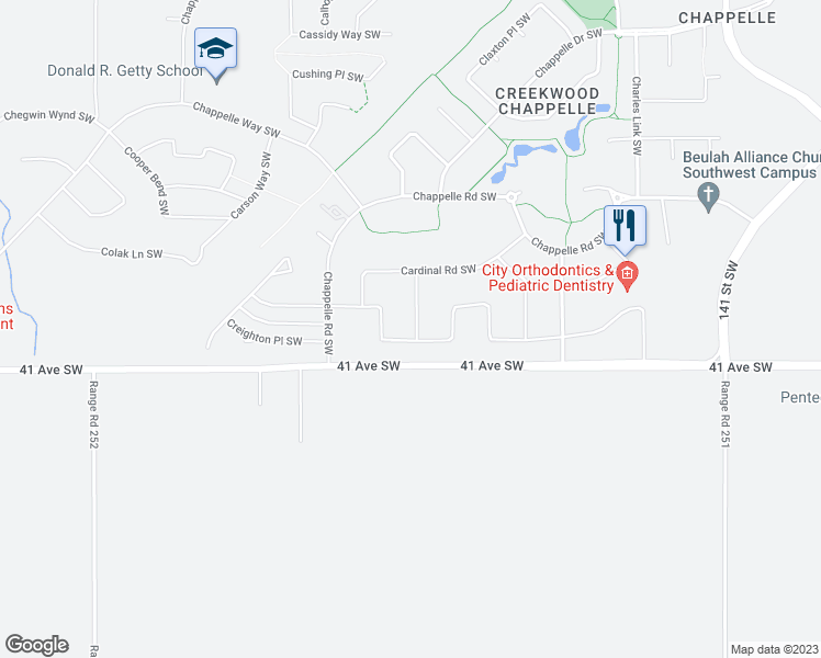 map of restaurants, bars, coffee shops, grocery stores, and more near 6927 Cardinal Wynd Southwest in Edmonton