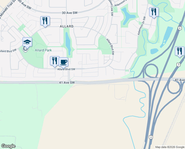 map of restaurants, bars, coffee shops, grocery stores, and more near 5048 Andison Close Southwest in Edmonton