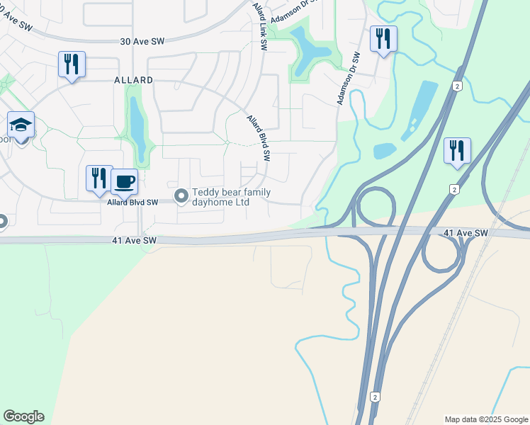 map of restaurants, bars, coffee shops, grocery stores, and more near 2110 Auxier Court Southwest in Edmonton