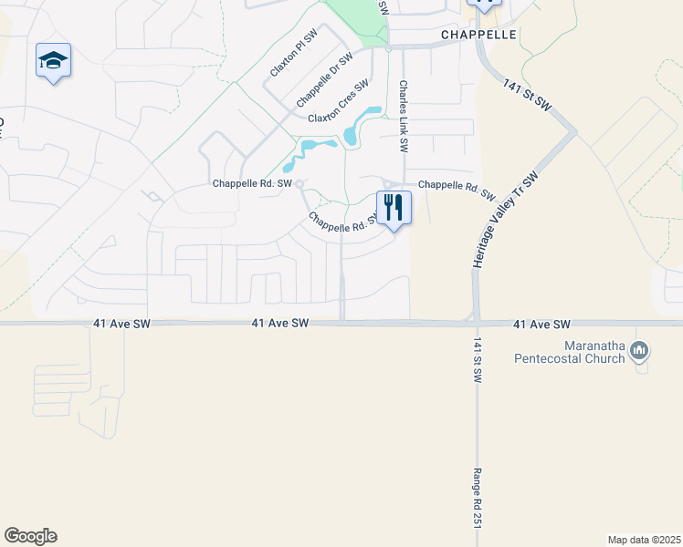 map of restaurants, bars, coffee shops, grocery stores, and more near Chappelle Vista in Edmonton