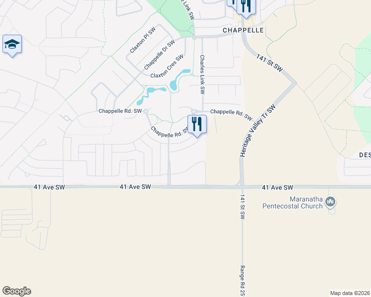map of restaurants, bars, coffee shops, grocery stores, and more near Cartmell Road Southwest in Edmonton