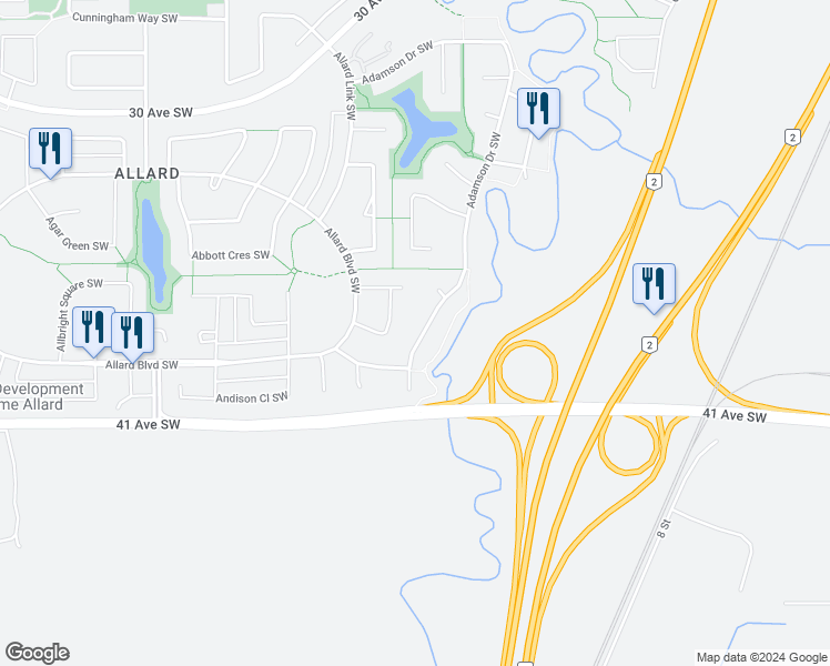map of restaurants, bars, coffee shops, grocery stores, and more near 1333 Adamson Drive Southwest in Edmonton