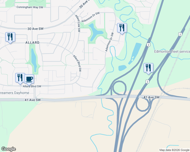 map of restaurants, bars, coffee shops, grocery stores, and more near 1327 Adamson Drive Southwest in Edmonton