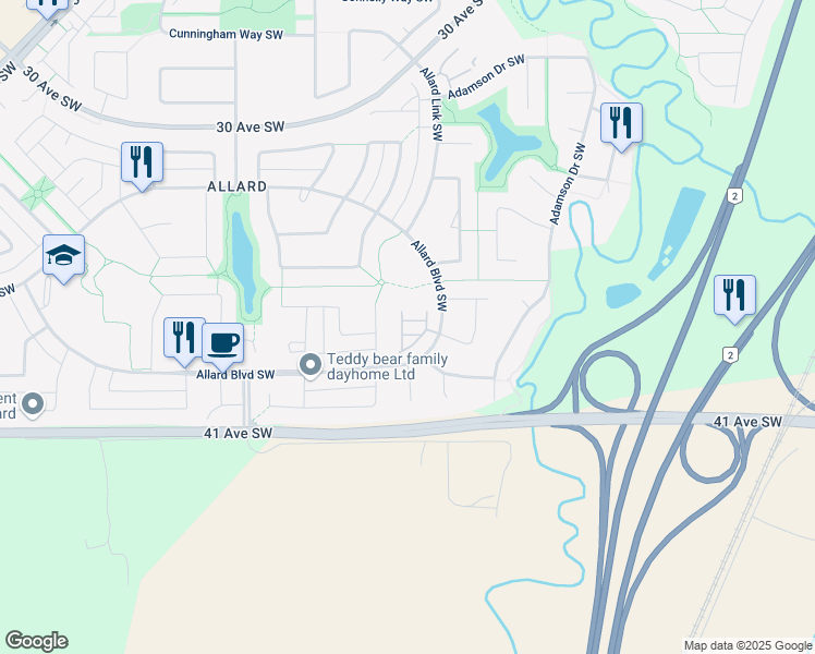 map of restaurants, bars, coffee shops, grocery stores, and more near 446 Allard Boulevard Southwest in Edmonton