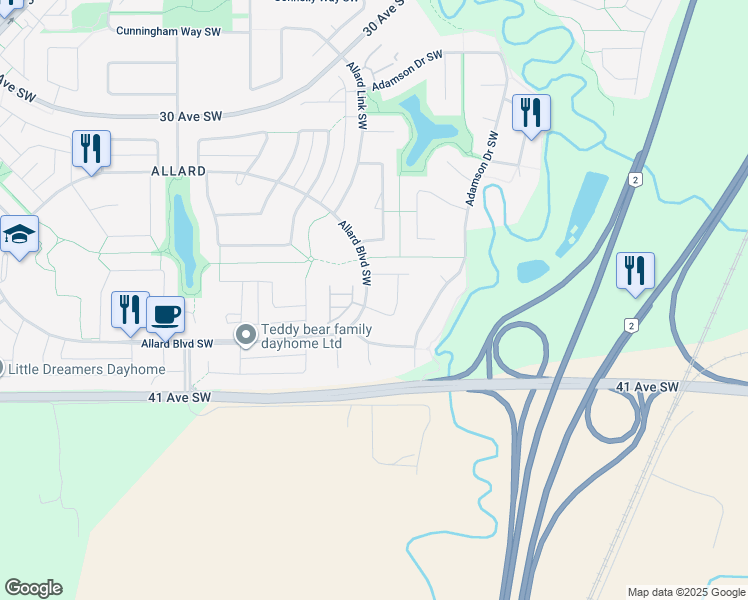 map of restaurants, bars, coffee shops, grocery stores, and more near 473 Allard Boulevard Southwest in Edmonton
