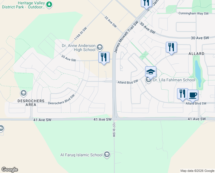 map of restaurants, bars, coffee shops, grocery stores, and more near in Edmonton